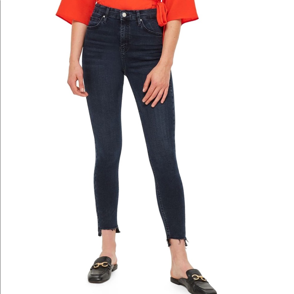 Topshop Step Hem Skinny Jeans || Dark Blue